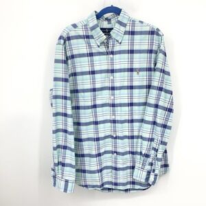 Ralph Lauren Men Size XL Shirt Button Down Top Blue White Plaid Cotton Classic
